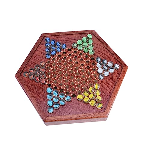 FRCOLOR Holzspielbrett Sechseckiges Chinese Checkers Spielset mit Farbigen Murmeln Traditionelles Strategisches Brettspiel für Erwachsene Schublade zur Aufbewahrung von FRCOLOR