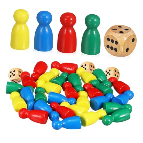 FRCOLOR Holzspielsteine für Schachbrett und Brettspiele Robuste Spielfiguren mit Würfel Kindgerechte Cartoondesigns Vielseitig für Familie Schule und Partyspiele von FRCOLOR