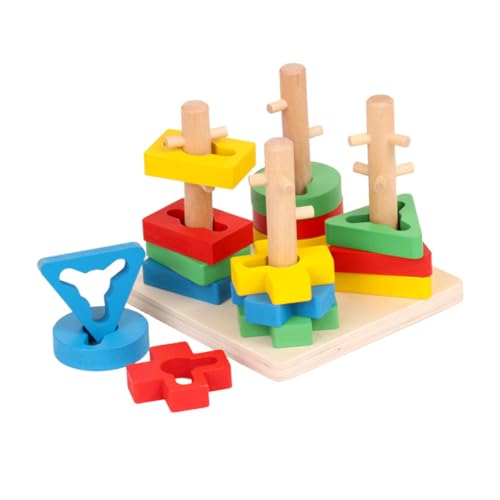 FRCOLOR Holzspielzeug Montessori Farb und Formerkennung Stapelspiel für Ab Jahren Geometrische Sortierblöcke Pädagogisches Lernspiel für Kognitive Entwicklung und Motorische von FRCOLOR