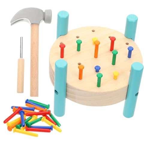 FRCOLOR Holzspielzeug Werkstatttisch für Ab Jahr Bunte Montessori Nagelspiel Hammer Fördert Hand Auge Koordination Sicher Poliert Leicht Tragbar für Schule und Zuhause von FRCOLOR
