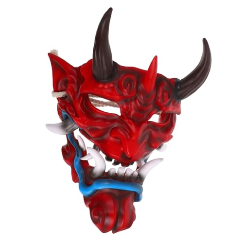 FRCOLOR Japanische Dämonenmaske Halloween mit Hörnern Verstellbares Gummiband Robuste Verarbeitung Gruselige Teufelsgesichtsmaske für Damen Maskenball Cosplay Kostümparty Vielseitiges von FRCOLOR