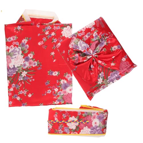 FRCOLOR Japanischer Kimono Traditionelles Kostüm Rotes Kirschblütenmuster Atmungsaktiv Für Cosplay Party Japanische Kultur von FRCOLOR