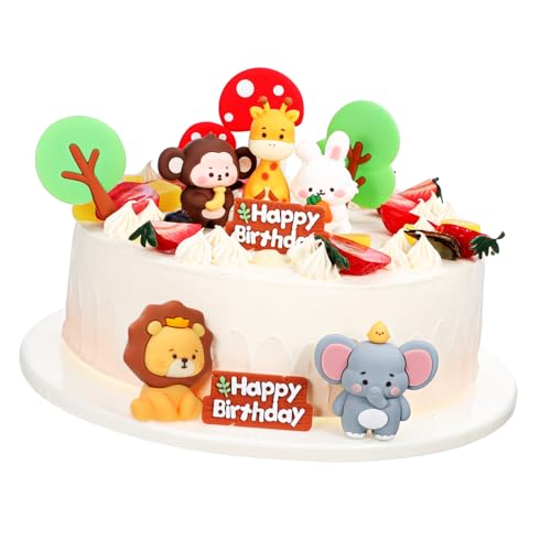 FRCOLOR Jungle Cake Topper Teilig mit Weichen Tierfiguren Elefant Raubkatze Affe Giraffe Hase Pilz Baum Tortendeko für Shower Geburtstag Mini Deko für Torten und Kuchen von FRCOLOR