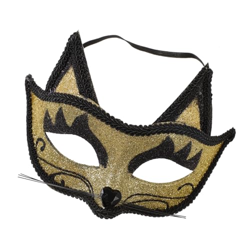 FRCOLOR Katze Maske Goldfarben Cosplay Kostüm Accessoire Atmungsaktiv Für Karneval Halloween Maskenball Party von FRCOLOR