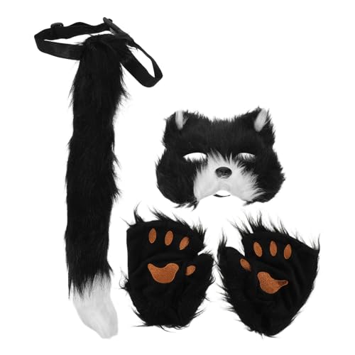 FRCOLOR Katzenkostüm Damen Flauschige Maske Pfotenhandschuhe Langer Cosplay Halloween Kostüm Accessoires für Maskenball Party von FRCOLOR