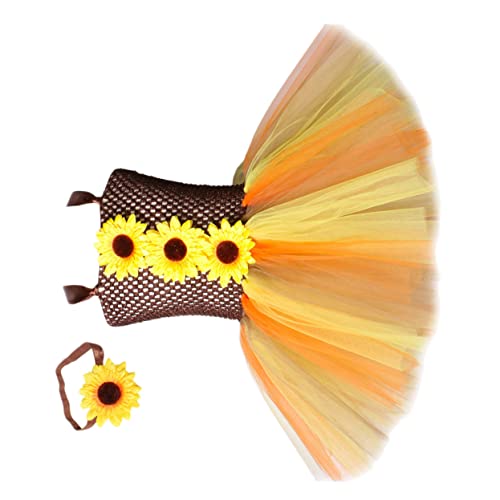FRCOLOR Kinderkostüm Sonnenblume Netzstoff Kleid Halloween Party Verkleidung mit Stirnband für Mädchen Jahre Leicht Auszuziehen für Bühnenauftritte und Cosplay Buntes von FRCOLOR