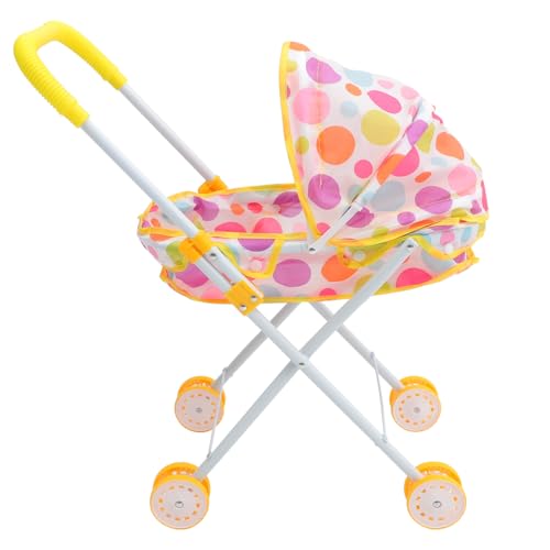 FRCOLOR Kleiner Puppenwagen mit Leichtem Metallgestell Beweglichen Rädern Kindgerechtem Design für Nachspielen und Puppenhaus Zubehör von FRCOLOR