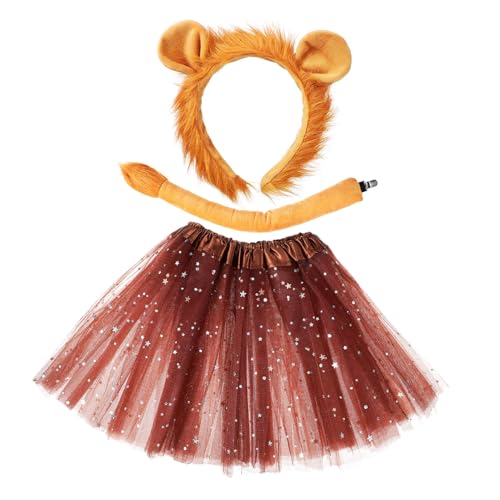 FRCOLOR Kostüm Set Teilig Polyester Haarreif Löwenschwanz Tütü Rock für Halloween Karneval Tierparty Mädchen Cosplay von FRCOLOR