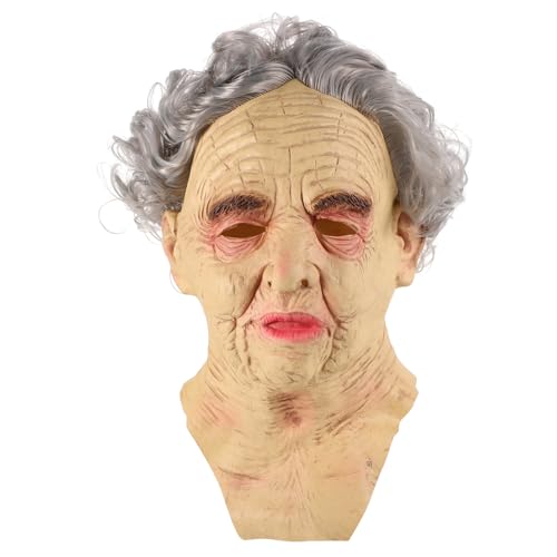 FRCOLOR Kurze Kopf Oma Mask Realistische Perücken Kopfbedeckung Für Cosplay -Party Halloween Kostüm Full Head Human Mask Für Frauen Alte Person Cosplay Maske FRCOLOR Kurze Kopf Oma Mask Realistische Perücken Kopfbedeckung Für Cosplay -Party Halloween Kostüm Full Head Human Mask Für Frauen Alte Person Cosplay Maske von FRCOLOR