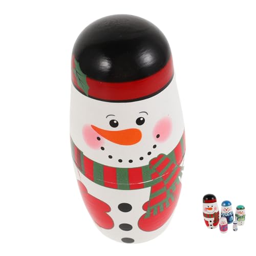 FRCOLOR Lagige Schneemann Holzpuppen Handbemalt Kindersicheres Nesting Fördert Beobachtung und Koordination Glücksbringer Wunschpuppe Winter Weihnachtsdekoration für Zuhause und Party von FRCOLOR