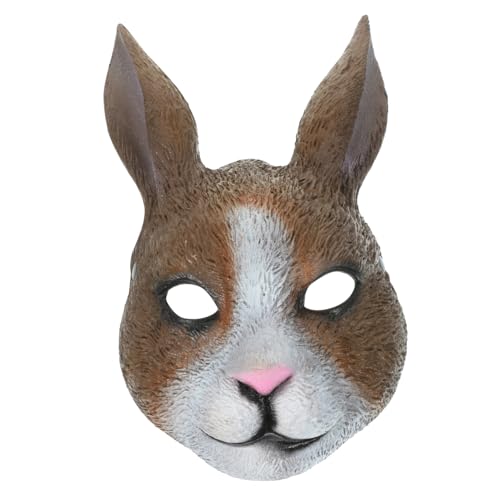 FRCOLOR Leichte Halloween Hasenmaske PU Material Atmungsaktive Cosplay Maske für Erwachsene Realistisches Kaninchen Design mit Langem Haar für Kostümpartys und Halloween Feiern von FRCOLOR