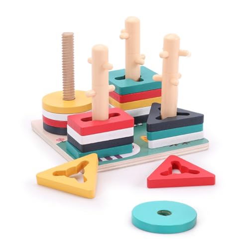 FRCOLOR Lernspielzeug Bauernhof Tiere Holzpuzzle Säulen Form und Farberkennung Pädagogisch Förderndes Denkspielzeug für Frühe Bildung Sicher und Langlebig für Kleinkinder von FRCOLOR