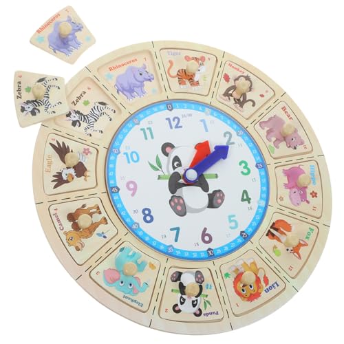 FRCOLOR Lernuhr aus Holz für Niedlichem Tierdesign Pädagogische Zeiterkennung Robustes Puzzle für Kleinkinder Fördert Zahlenverständnis und Eltern Junge Mädchen Interaktion von FRCOLOR