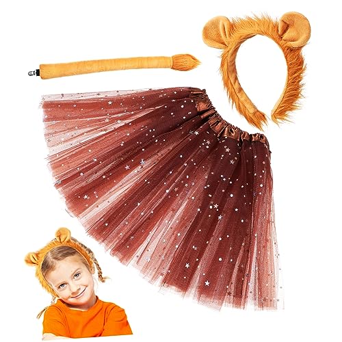 FRCOLOR Löwenkostüm Set Teilig Lion Headband Ohren Lion Tutu Rock Karneval Halloween Tierkostüm Cosplay Party Zubehör Bequem von FRCOLOR
