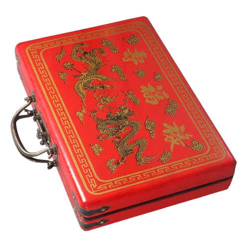 FRCOLOR Mahjong Aufbewahrungsbox im Retro Design Tragbare Mahjong Box mit Griff Multifunktionale Holzverpackung für Steine Leichte und Praktische Organizer für Unterwegs von FRCOLOR