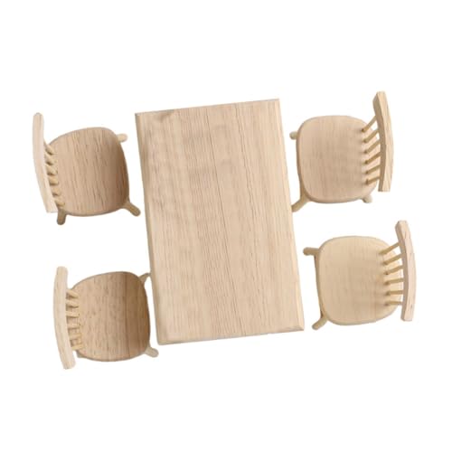 FRCOLOR Maßstab Beige Miniatur Eichenholz Stuhl und Tisch Puppenhaus Zubehör Dekoratives Mini Möbel Modell für Sammler und Hausdekoration von FRCOLOR