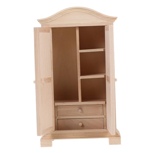 FRCOLOR Maßstab Puppenhaus Möbel Modell Naturbelassenes Mini Holzmöbel für Schlafzimmer Wohnzimmer Küche Handgefertigter Puppenschrank für Miniaturhaus Dekoration von FRCOLOR