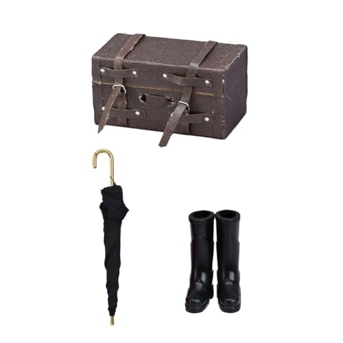 FRCOLOR Maßstab Realistische Mini Lederkoffer Modell mit Regenschirm und Regenstiefeln Kompakt Leicht Dekoratives Puppenhaus Accessoire FRCOLOR Maßstab Realistische Mini Lederkoffer Modell mit Regenschirm und Regenstiefeln Kompakt Leicht Dekoratives Puppenhaus Accessoire von FRCOLOR