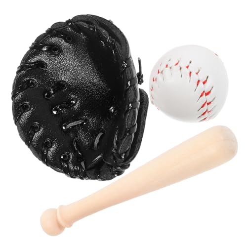FRCOLOR Mini Baseball Modell aus Robustem Realistische Miniatur Baseballschläger Handschuh und Ball Dekoratives Sportornament für Puppenhaus Sammelobjekt und Rollenspiel von FRCOLOR
