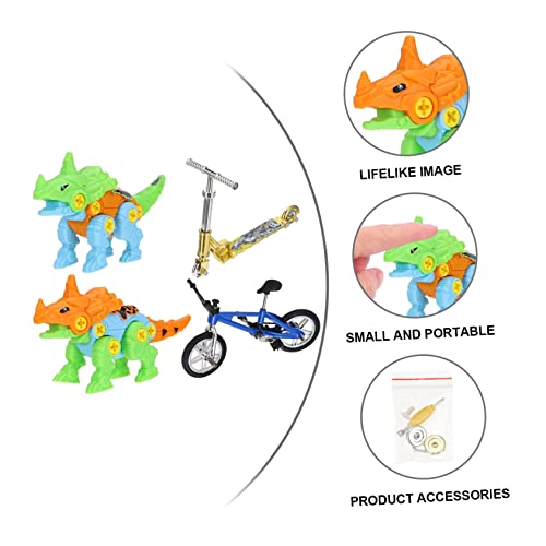 FRCOLOR Mini Finger Bike und Finger Scooter Detailgetreue Metallmodelle mit Selbstmontierbarem Dinosaurier Robustes Fingerspielzeug für Sammler als Schreibtisch Deko und von FRCOLOR