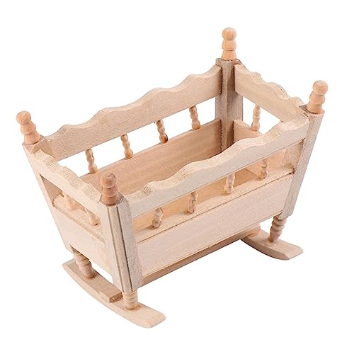 FRCOLOR Mini Holz Schaukelbett Modell Handgefertigtes Puppenhaus Möbel Naturbelassenes Mini Babybett Realistische Miniatur Wie Puppenhaus Zubehör Sichere Dekoration für Kinderzimmer von FRCOLOR