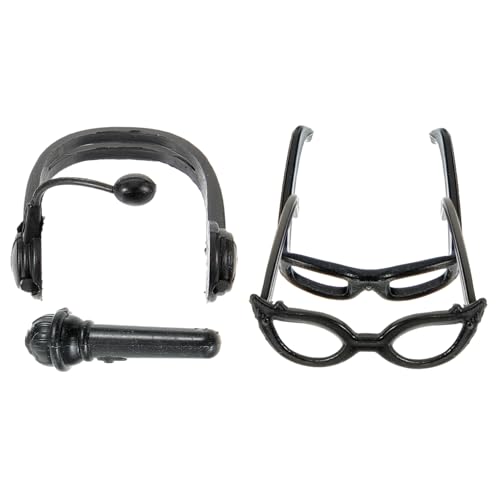 FRCOLOR Mini Puppenbrille und Kopfhörer DIY Zubehör für Puppen Leichte Kunststoff Requisiten für Verkleidung und Musik Modisch Schwarzes Ktv Design Puppendekor von FRCOLOR
