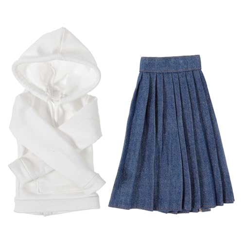 FRCOLOR Mini Puppenkleidung Weißer Hoodie mit Blauer Wechselbares Puppenkleid Passend für Kleine Spielzeugpuppen Modisches Einfach Ausziehbares Outfit von FRCOLOR