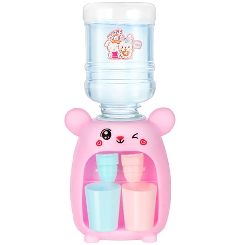 FRCOLOR Mini Wasserspender für Lustiges Wasserspender Tragbar für Wasser oder Saft für Rollenspiele der Spielküche Puppenhaus Pinke Farbe im Englischen Geschenkbox Design von FRCOLOR