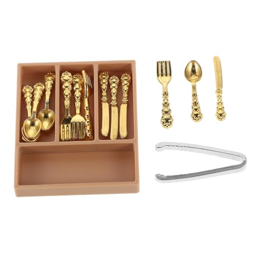 FRCOLOR Miniatur Besteck Teilig mit Messer Gabel Löffel Zange Realistisch Detailreich Puppenhaus Küchenzubehör Brauner Aufbewahrungsbox für Miniaturküche Dekoration FRCOLOR Miniatur Besteck Teilig mit Messer Gabel Löffel Zange Realistisch Detailreich Puppenhaus Küchenzubehör Brauner Aufbewahrungsbox für Miniaturküche Dekoration von FRCOLOR