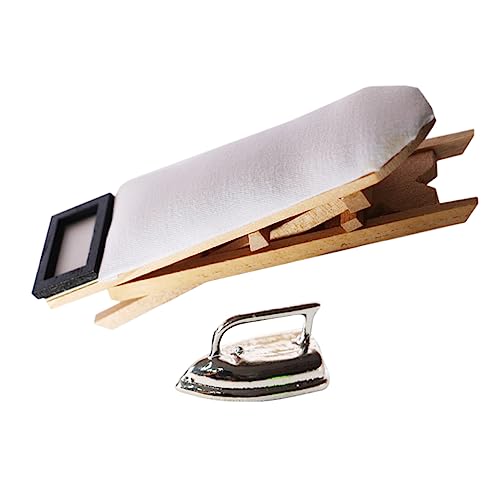 FRCOLOR Miniatur Bügeleisen und Bügelbrett Silbernes Teiliges Puppenhaus Zubehör Leichtes Mini Bügelspielzeug für Dekoratives Mini House Ironing Table Ornament von FRCOLOR