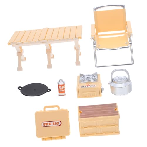 FRCOLOR Miniatur Camping Spielset mit BBQ Grill Faltbarem Stuhl Picknicktisch und Gasherd Leichtes Outdoor Zubehör für Puppenhaus Möbel für Kreatives Rollenspiel von FRCOLOR