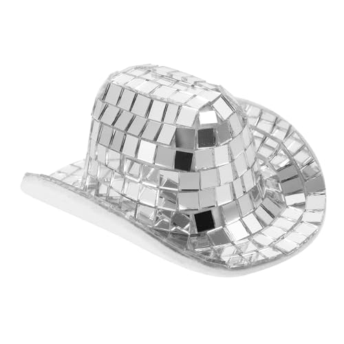 FRCOLOR Miniatur Disco Cowboyhut Silber Kleine Puppenhüte aus Polyester und Glas Wiederverwendbar Vielseitig für Partydeko Puppenhaus Wand und Flaschen Robust und Leicht von FRCOLOR