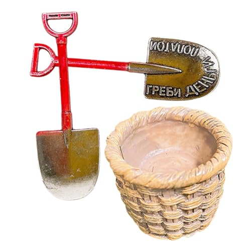 FRCOLOR Miniatur Gartenschaufeln mit Metallspaten und Korb Miniatur Dollhouse Werkzeuge für Puppenhaus Reparatur Mini Garten Zubehör für DIY Mikro Szene Dekoration von FRCOLOR