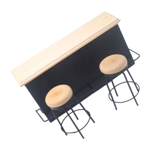 FRCOLOR Miniatur Holz Bar Theke Set mit Hockern Puppenhaus Möbel Zubehör Realistisch Gestaltete Mini Barhocker Tisch Dekoration für Puppenhaus Zubehör von FRCOLOR