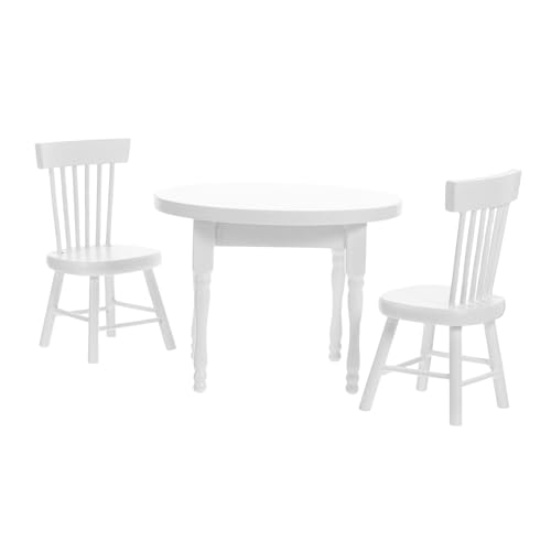 FRCOLOR Miniatur Holz Puppenhausmöbel Set Weiß Gartentisch und Stühle Set Tragbar und Leicht Handgefertigte Miniaturmöbel Zubehör für Puppenhaus Dekoration und Spiel von FRCOLOR