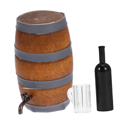 FRCOLOR Miniatur Holzfass Set mit Rotweinfass und Mini Becher Stabiles Material Langlebiges Puppenhaus Zubehör für Miniatur Dekorationen und Sammler für Puppenhaus und Modellbau von FRCOLOR