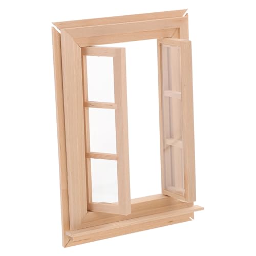 FRCOLOR Miniatur Holzfenster Unbemalt zum Basteln Handgefertigtes Puppenhaus Zubehör Filigranes DIY Modell mit Doppelflügel Geeignet für Puppenhaus und Miniaturwelten Detailreich und von FRCOLOR