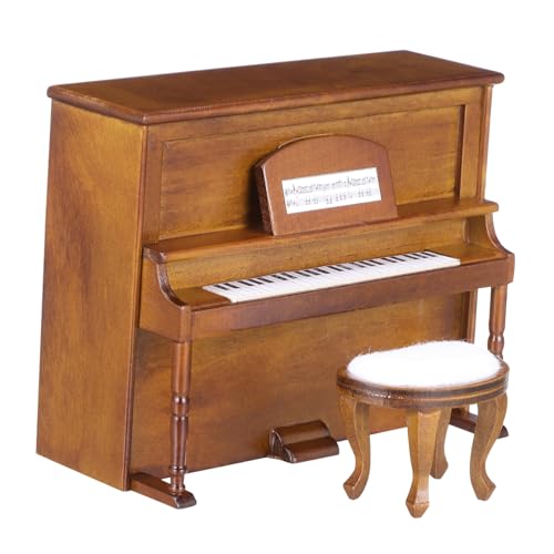 FRCOLOR Miniatur Klavier Modell mit Hocker aus Holz Stabile Puppenhausmöbel für DIY Miniaturhaus Filigrane Handwerkskunst Dekoratives Micro Landschaftsaccessoire Vielseitig Platzierbar von FRCOLOR
