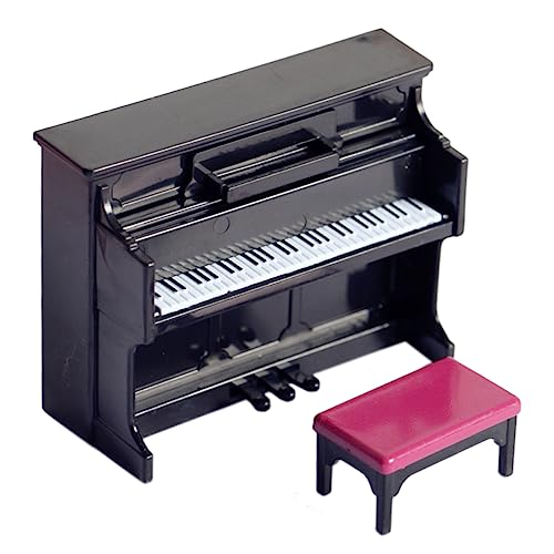 FRCOLOR Miniatur Klavier Modell mit Hocker und Notenblatt Schwarzes Upright Piano für Puppenhaus Mikro Landschaftsdekoration Geeignet für DIY Fairy Garden Desktop und Spielspaß von FRCOLOR