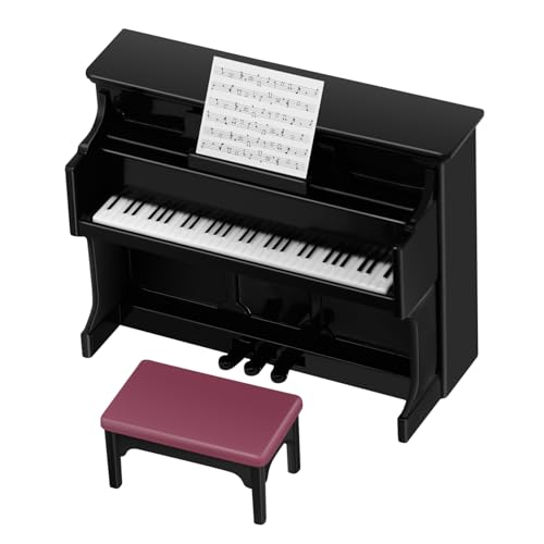 FRCOLOR Miniatur Klavier mit Hocker Puppenhaus Dekoration Zubehör für Sammler und Realistische Nachbildung für Miniaturmöbel und Wohnaccessoires von FRCOLOR