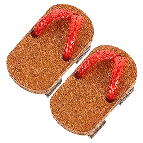 FRCOLOR Miniatur Mini Holzclogs aus Hochwertigem Holz Robustes Puppenhaus Zubehör Japanische Bjd Holzschuhe mit Roter Schnur Mini Hausschuhe für Puppendekoration und Basteln von FRCOLOR