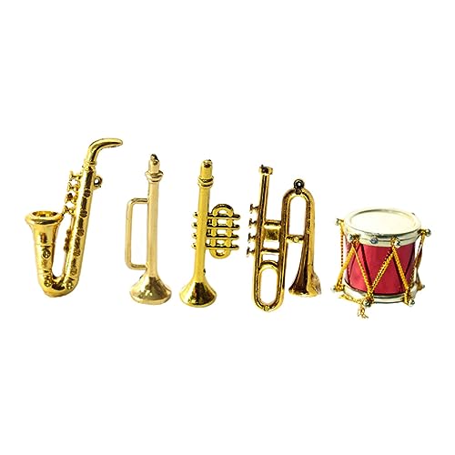 FRCOLOR Miniatur Musikinstrument Modell Realistisches Mini Saxophon und Schlagzeug Kunststoff Mini Haus Dekoration Leichtes Puppenhaus Zubehör Detailgetreue Miniatur Instrumente für von FRCOLOR