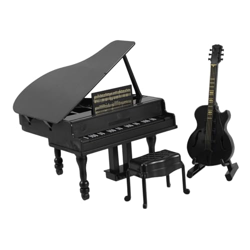 FRCOLOR Miniatur Musikinstrumente Set Realistische Kleine Gitarre und Schwarzes Dreieckklavier Detailgetreues Puppenhaus Zubehör Langlebige Miniaturdekoration für Musikliebhaber von FRCOLOR