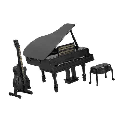 FRCOLOR Miniatur Musikinstrumente Set aus Schwarze Dreiecksklavier und Gitarrenmodelle Detailgetreue Puppenhaus Deko Multifunktionale Miniatur Dekoration für Musikliebhaber Realistisch von FRCOLOR
