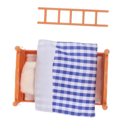 FRCOLOR Miniatur Puppenhaus Bett Modell Blaues DIY Schlafzimmer Möbel Realistisch Gestaltetes Miniaturbett mit Abgerundeten Kanten für Feinmotorik Detailreiche Puppenhaus Dekoration von FRCOLOR