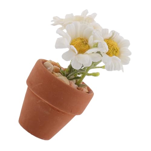 FRCOLOR Miniatur Puppenhaus Blume Künstliche Weiße im Roten Keramiktopf Realistische Simulation Dekorativ für Kleine Räume Schreibtisch und Bücherregal Sommerliche Fake Flower Dekoration von FRCOLOR