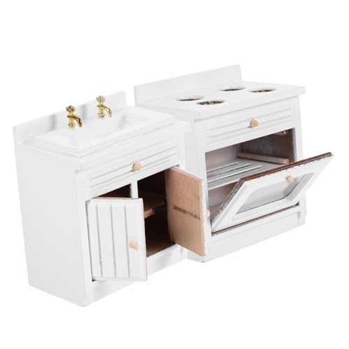 FRCOLOR Miniatur Puppenhaus Küche mit Weißem Waschbecken und Herd Realistische Miniaturküchenmöbel Dekoratives Puppenhaus Küchenzubehör Geeignet für Mini Haus Dekoration und Landschaft von FRCOLOR