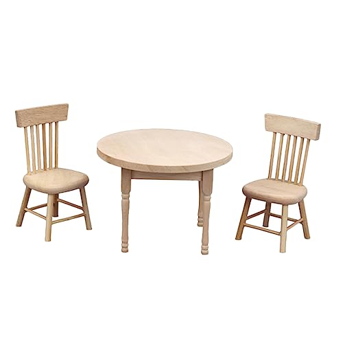 FRCOLOR Miniatur Puppenhaus Küchenmöbel Set Teilig mit Rundem Tisch und Stühlen Glatte Oberfläche für Puppen Kreatives Rollenspiel Zubehör von FRCOLOR