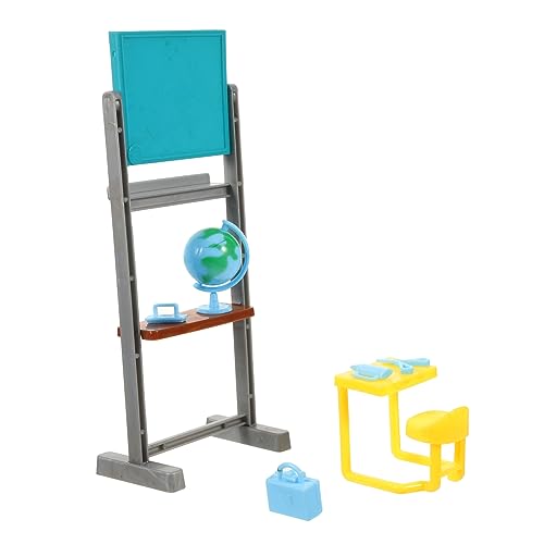 FRCOLOR Miniatur Puppenhaus Lernset mit Mini Schreibtisch Stühlen Realistischem Kreidetafel Modell und Schulrucksack Verarbeitung Dekoratives Puppenhaus Zubehör für Kreative Gestaltung von FRCOLOR