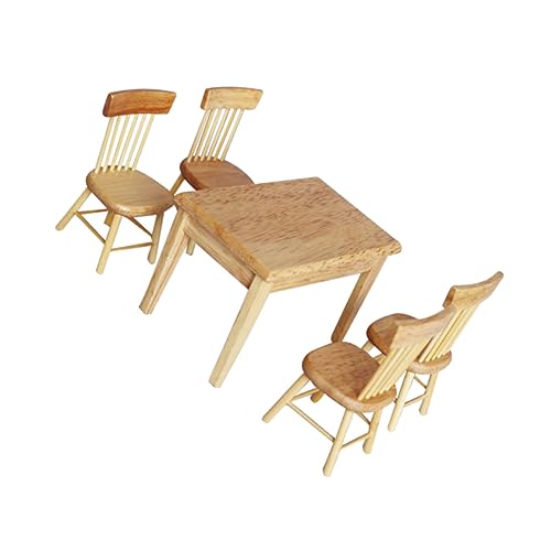 FRCOLOR Miniatur Puppenhaus Möbel Set Teilig aus Naturbelassenem Eichenholz Glatte Oberfläche Stabiles Tisch Stuhl Set Detailgetreue Schadstofffreie Puppenmöbel für DIY Miniaturhäuser für von FRCOLOR